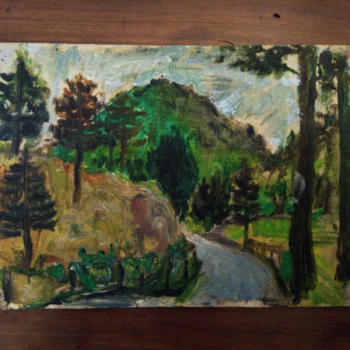 "Abeti e montagna", olio su cartone - Bianchi