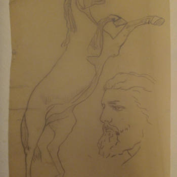 Cavallo e volto maschile, grafite su carta da lucido - Molteni