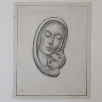 Madonna con bambino, grafite su carta da lucido - Molteni