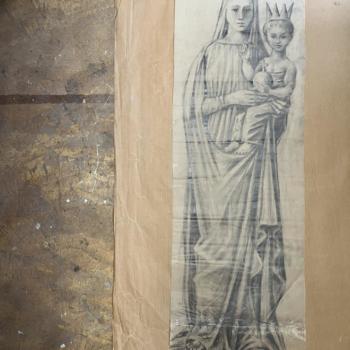 Madonna incoronata con bambino - grafite su carta da lucido - Franco Molteni